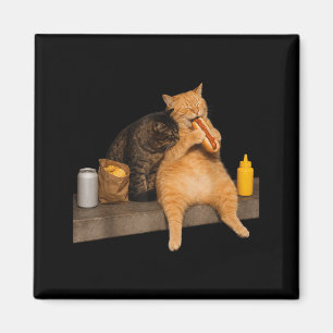 Aimant Chat drôle mangeant un hot dog vintage hommes femm