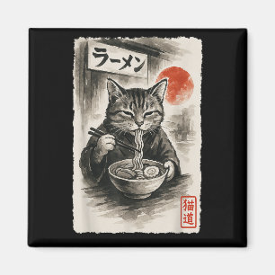 Aimant Chat drôle Manger Ramen nouilles Sumi-e Japonais K