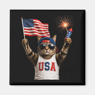 Aimant Chat drôle patriotique drapeau américain feux d'ar