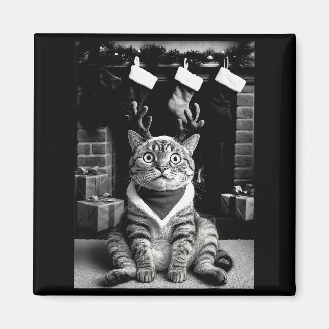 Aimant Chat Drôle Prenant Un Égoportrait Noël Xmas Pyjama (Devant)