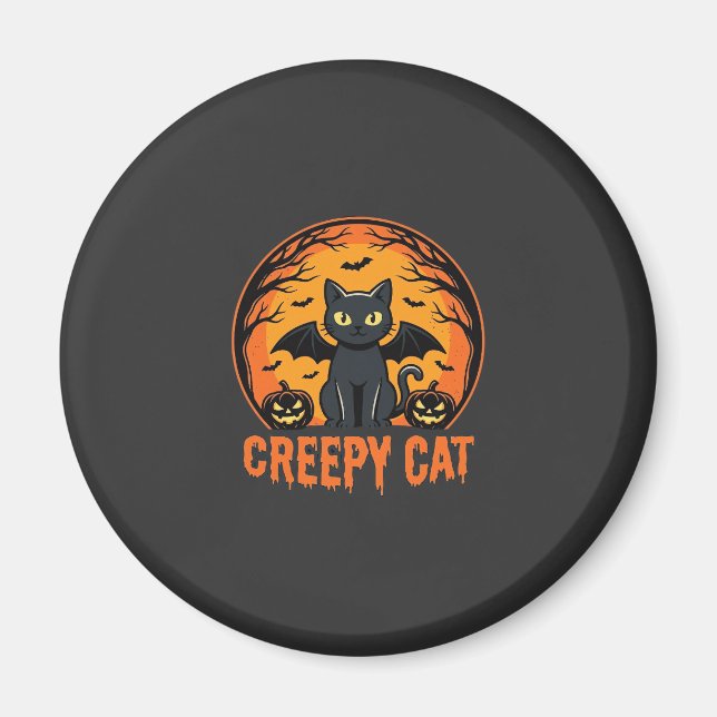 Aimant Chat effrayant Halloween Chauve-souris Lune Graphi (Devant)