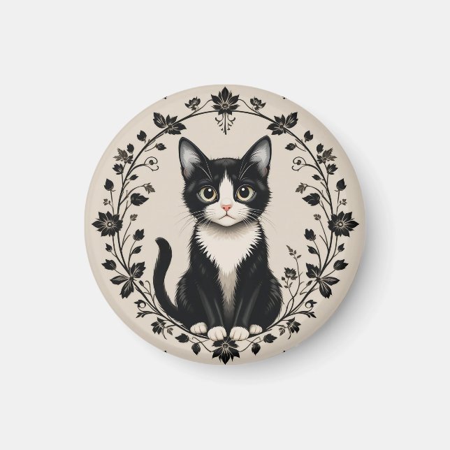 Aimant Chat élégant noir et blanc (Devant)