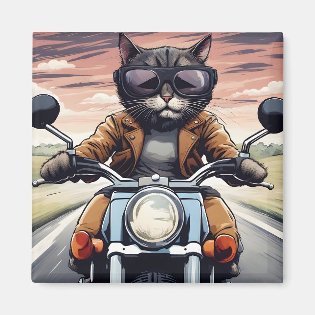 Aimant Chat en moto (Devant)
