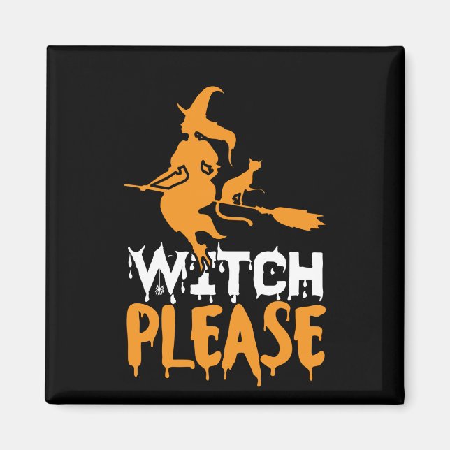 Aimant Chat en sorcière d'Halloween S'il vous plaît Anniv (Devant)