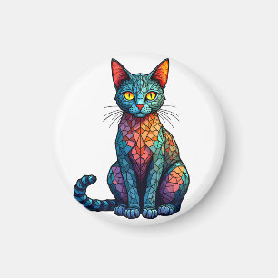 Aimant Chat en vitrail multicolore 784