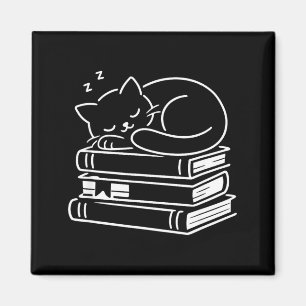 Aimant Chat endormi et livres mignon adorable week-end co
