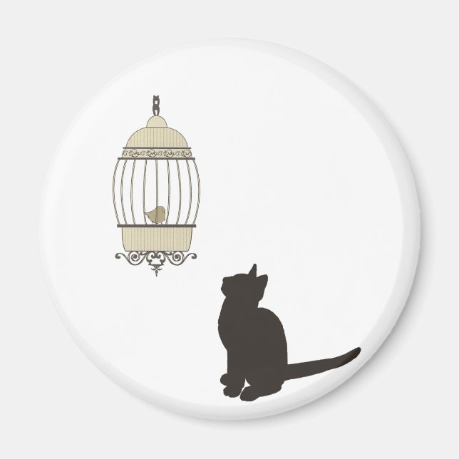 Aimant Chat et cage à oiseaux (Devant)