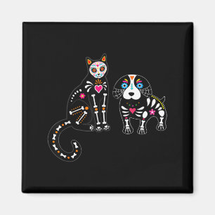 Aimant Chat et chien crâne de sucre Halloween drôle