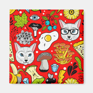 Aimant Chat et oeuf sur le rouge