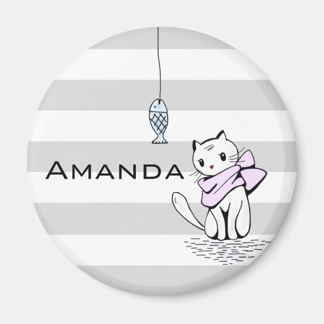 Aimant Chat et poisson blanc testé (Devant)