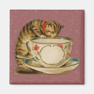 Aimant Chat et Teacup Vintage Victorien