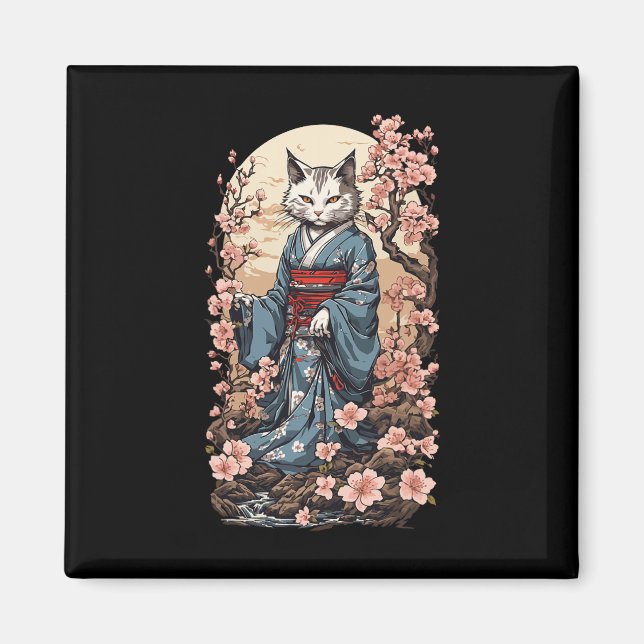 Aimant Chat Fantôme Avec Kimono Japonais Yokai Folklore D (Devant)
