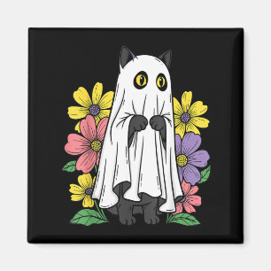 Aimant Chat fantôme d'Halloween Chat noir mignon Fleurs