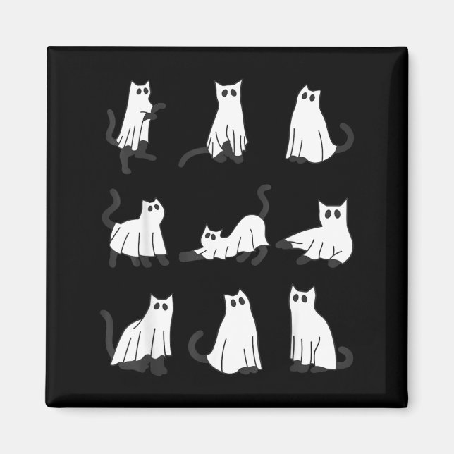 Aimant Chat fantôme mignon dessin drôle d'Halloween chat  (Devant)