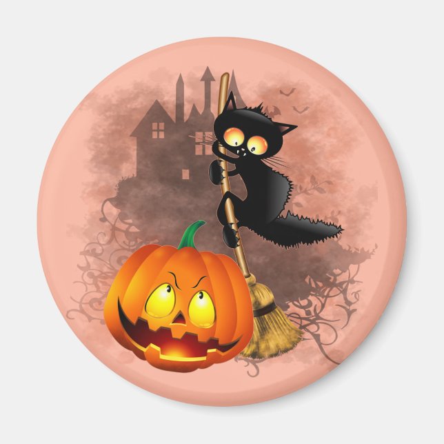Aimant Chat Fun Halloween personnage effrayé par un Citro (Devant)