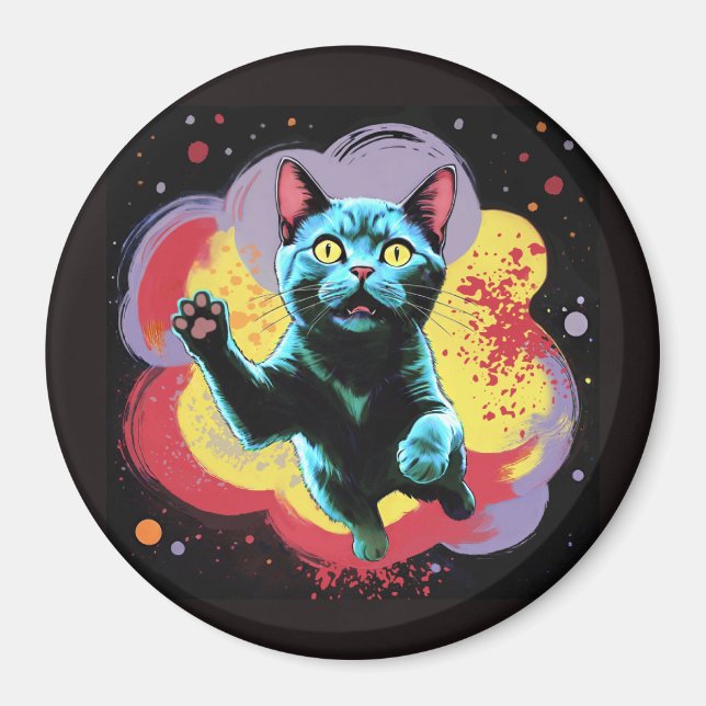 Aimant Chat Galaxie À Travers Un Trou de Ver (Devant)
