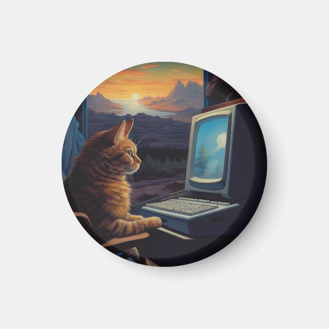 Aimant Chat Gamer Retro | Jeu d'art Pixel 8 bits (Devant)