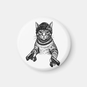 Aimant Chat Gangster Tatoué Art   Kitty Streetwear Cool