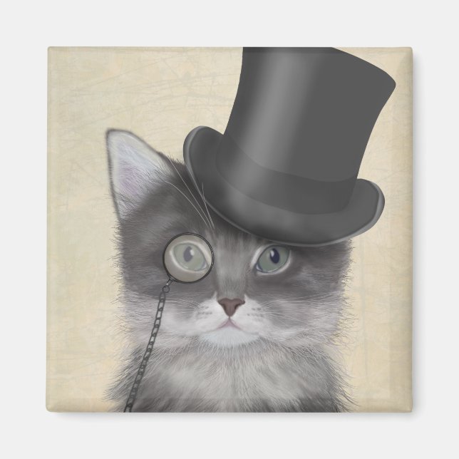 Aimant Chat gris avec chapeau supérieur (Devant)