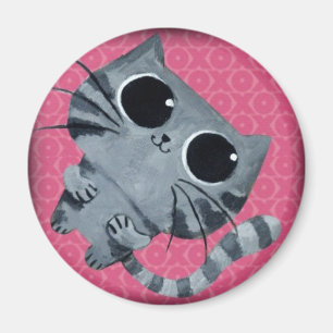 Aimant Chat gris mignon avec de grands yeux au beurre