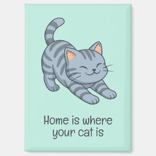 Aimant Chat gris tabby vert étiré Texte personnalisé