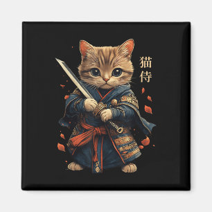 Aimant Chat Guerrier Japonais Samurai Chat Tattoo Kawaii