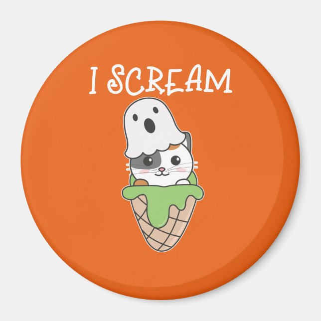 Aimant Chat Halloween Ghost I Scream Ice Cream Pun (Devant)