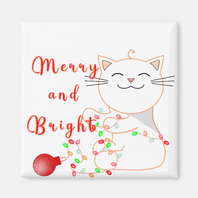 Aimant Chat Heureux Jouant Avec Lumière LED | Noël Mignon (Devant)