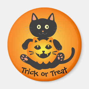 Aimant Chat Holding Jack-o'-Lantern