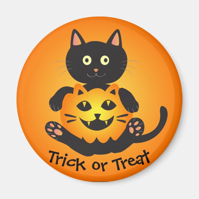 Aimant Chat Holding Jack-o'-Lantern (Devant)
