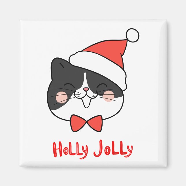 Aimant Chat Holly Jolly Cute Kawaii Père Noël (Devant)