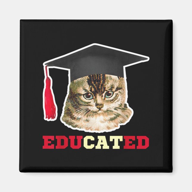 Aimant Chat instruit avec chapeau de remise de diplôme ca (Devant)
