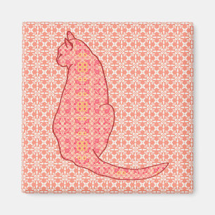 Aimant Chat japonais - Coral Orange Batik