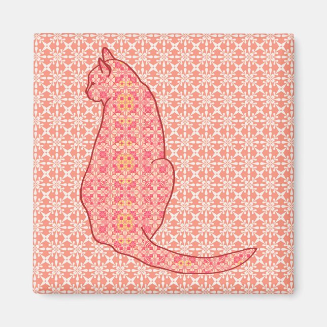 Aimant Chat japonais - Coral Orange Batik (Devant)
