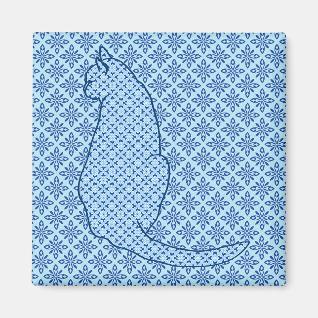 Aimant Chat japonais - Kimono bleu (Devant)