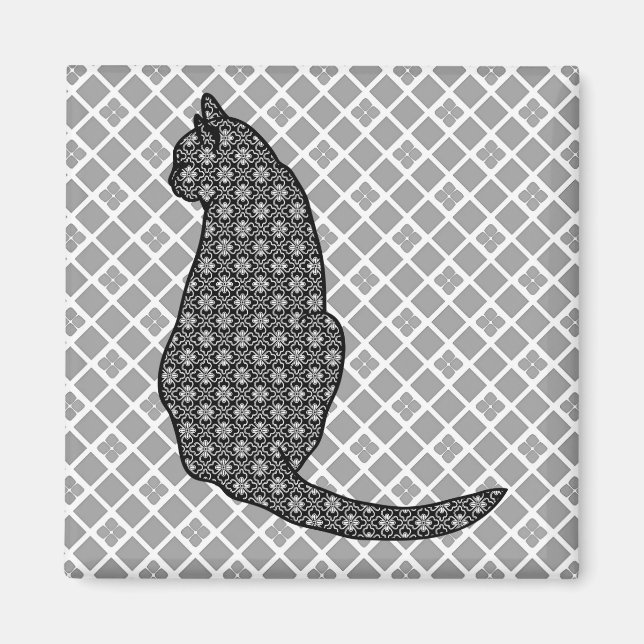 Aimant Chat japonais - Kimono noir et blanc (Devant)