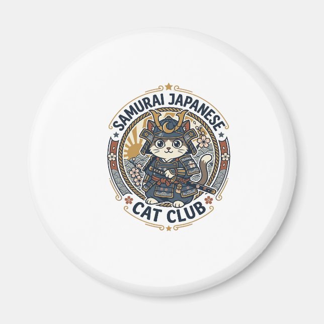 Aimant Chat japonais samouraï Art vectoriel POD - Samoura (Devant)