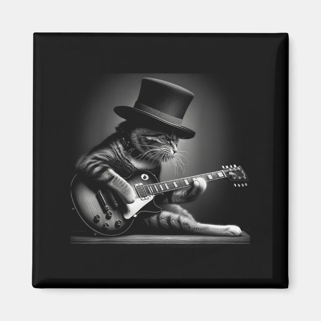 Aimant Chat Jouant de la Guitare - Musique Rock Drôle Gui (Devant)