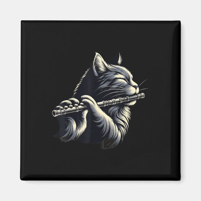Aimant Chat Jouer Flute Musicien Chats Lover (Devant)