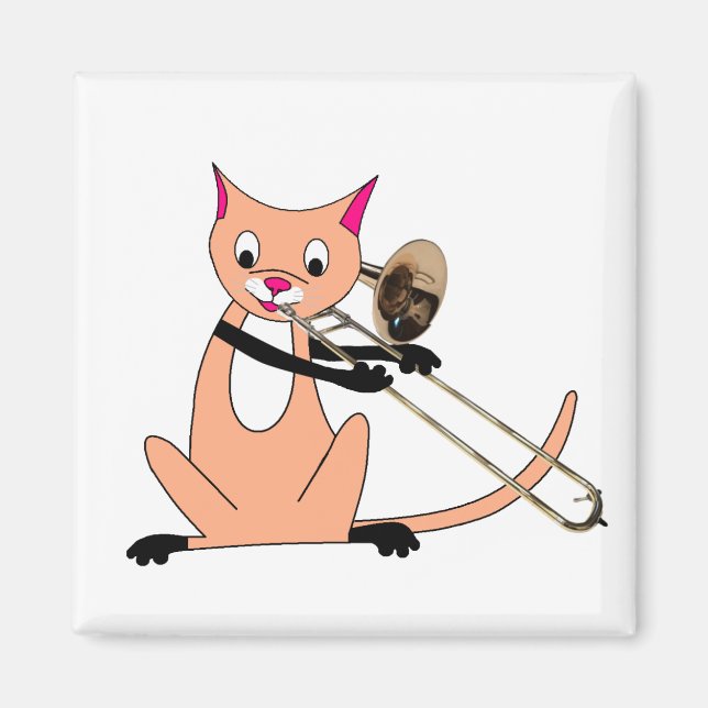 Aimant Chat Jouer le Trombone (Devant)