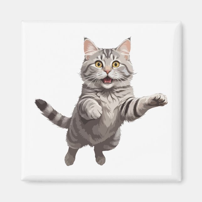 Aimant Chat Joyeux Jouer Fun Jumping Dans L'Air Joyeux (Devant)