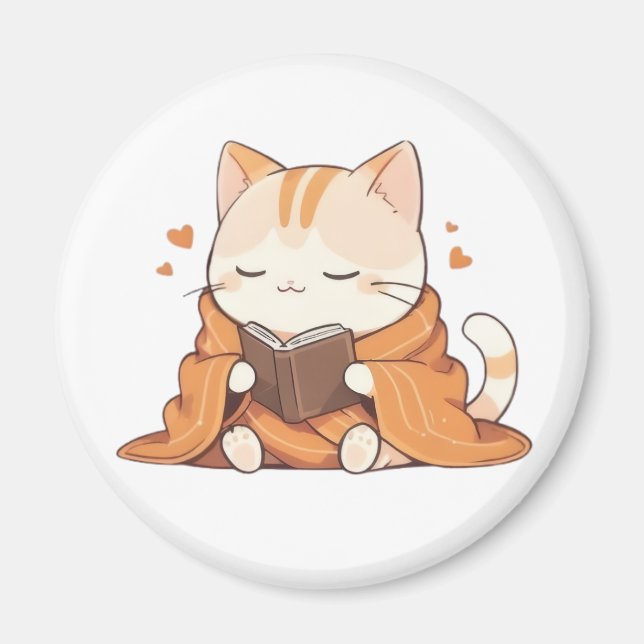 Aimant Chat Kawaii de Lecture Confortable Design de Chato (Devant)