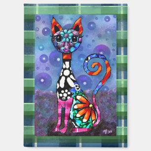 Aimant Chat Kitty Abstrait Funky aux Grands Yeux Fantaisi