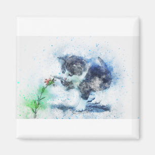 Aimant Chat Kitty Animal Art Abstrait Aquarelle Vintage.