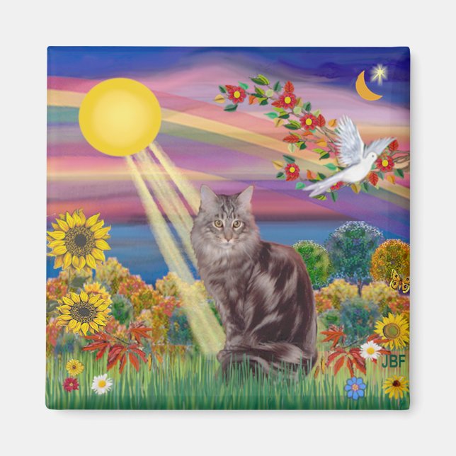 Aimant Chat Maine Coon 10 - Soleil d'Automne (Devant)