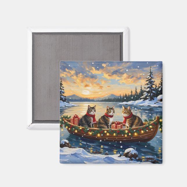Aimant Chat Maine Coon Noël Bateau Fêtes (Recto/Verso)