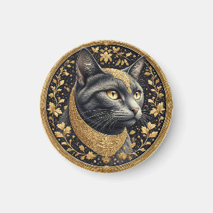 Aimant Chat majestueux avec des détails floraux dorés orn