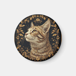 Aimant Chat majestueux avec des détails floraux dorés orn