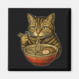 Aimant Chat mangeant de la soupe Ramen Manga drôle Neko O