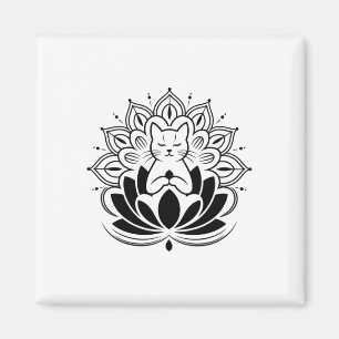 Aimant Chat Méditant Fleur de Lotus Zen Amateur de Yoga T
